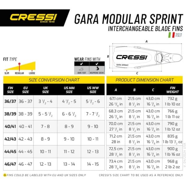Cressi Gara Modular Sprint Fins (blue metal) - Image 3