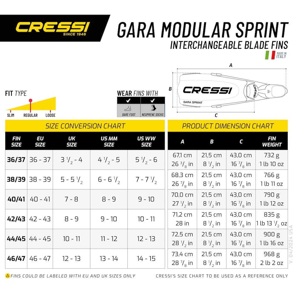 Cressi Gara Modular Sprint Fins (black) - Image 4