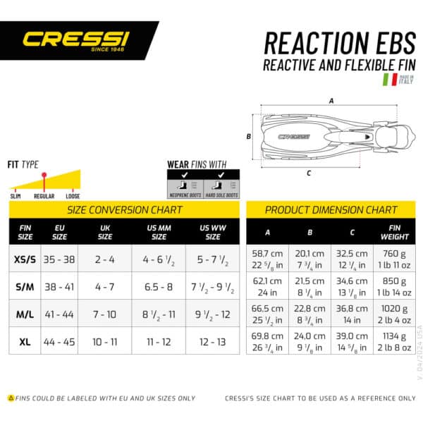 Cressi Reaction EBS Fins (yellow/silver) - Image 5