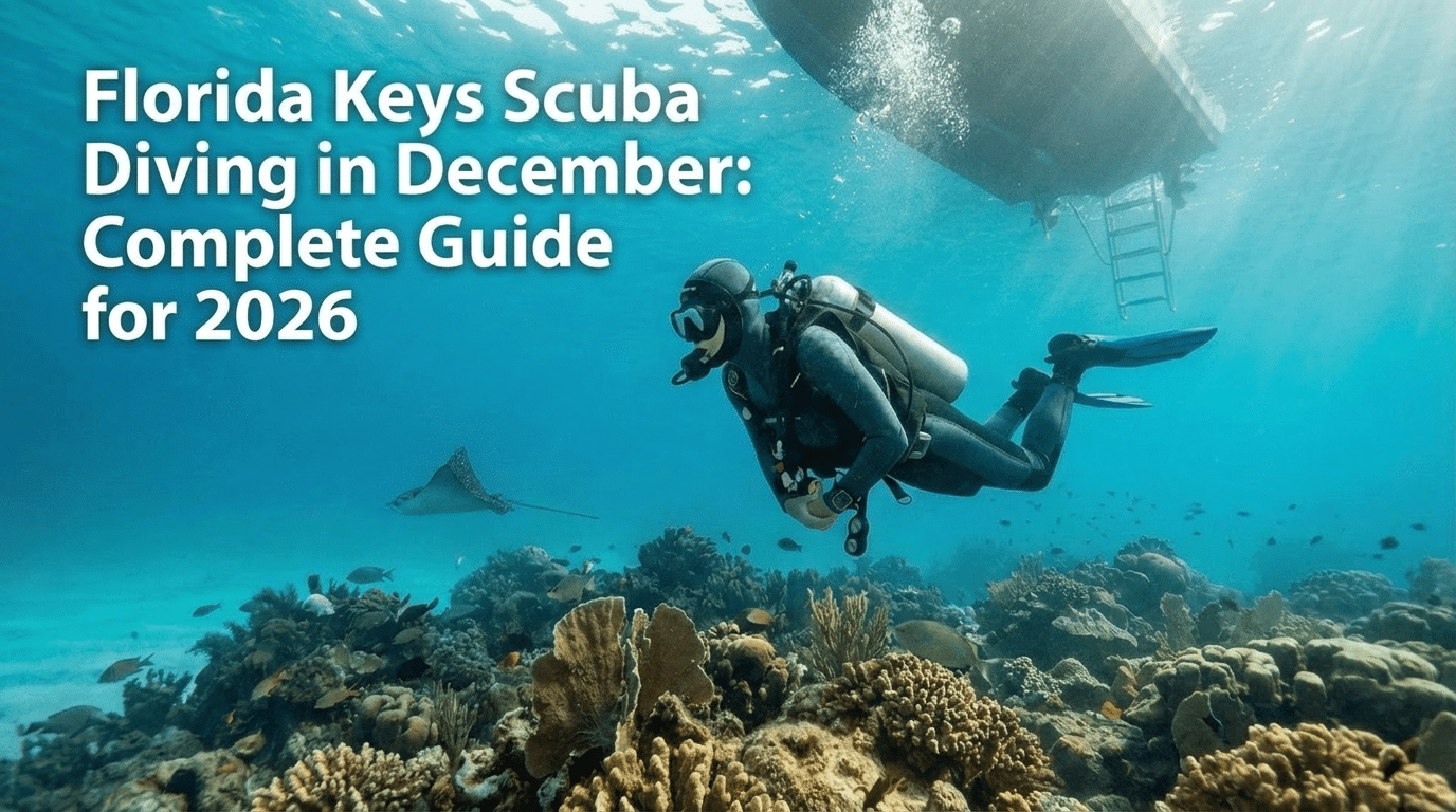Florida-Keys-Scuba-Diving-in-December-2026 Scuba diver over a Florida Keys reef, December 2026 diving guide