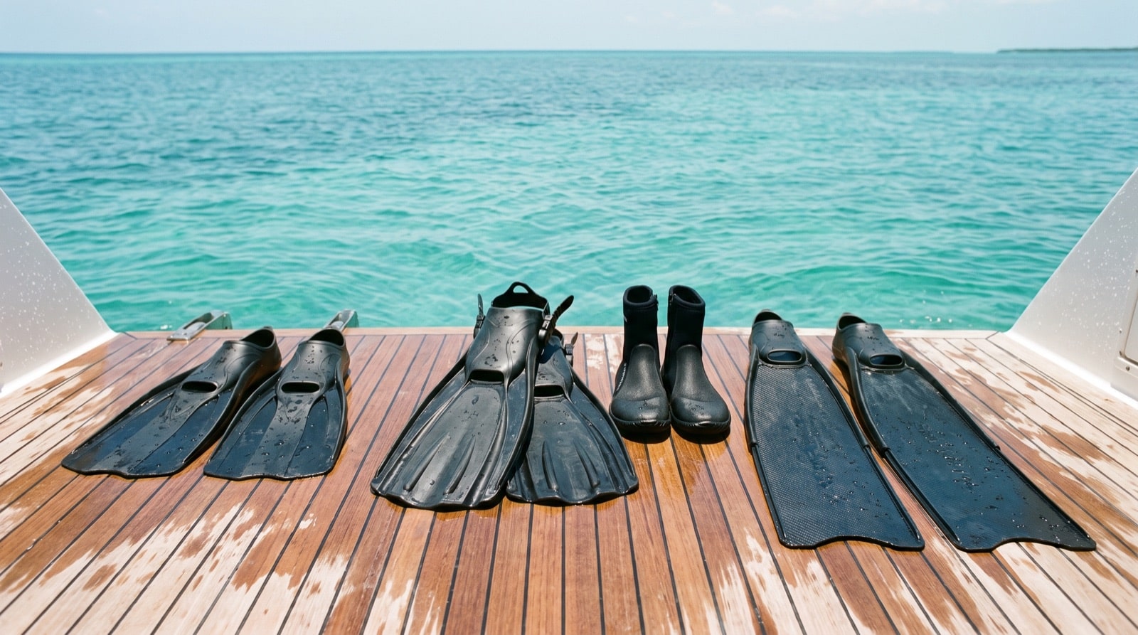 Best Cressi Fins – snorkel, scuba and freediving Full-foot snorkeling fins, open-heel scuba fins with dive boots, and long-blade freediving fins on a Florida Keys dive boat deck